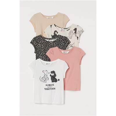 5er-Pack Shirts Weiß/Hunde