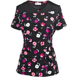 White Cross Scrubs Strike A Posie Print Top
