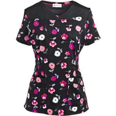 White Cross Scrubs Strike A Posie Print Top