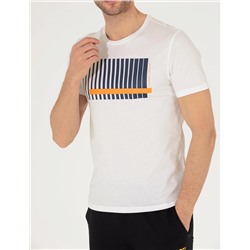 Turuncu Slim Fit Baskılı Bisiklet Yaka Tişört