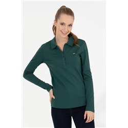 Kadın Yeşil Basic Polo Yaka Sweatshirt