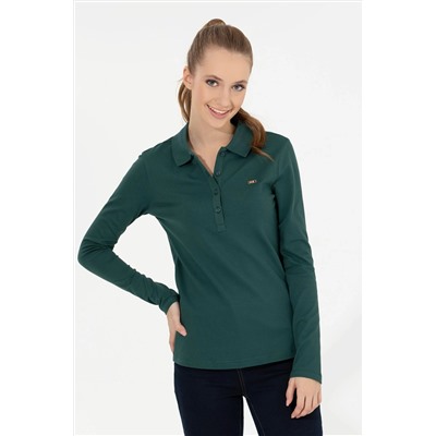 Kadın Yeşil Basic Polo Yaka Sweatshirt