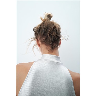 RIBBED FOIL HALTER TOP