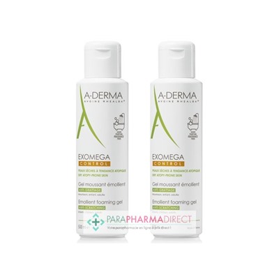 A-Derma Exomega Control Gel Moussant Emollient Anti-Grattage 2x500mlLot  × 2