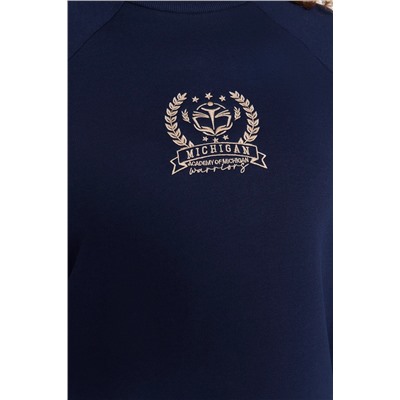Lacivert Kalın İçi Polarlı Nakış Detaylı Örme Büyük Beden Sweatshirt TBBAW24AO00021