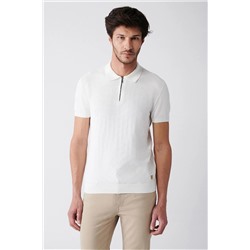 Avva Erkek Beyaz Polo Yaka Jakarlı Ribanalı Standart Fit Normal Kesim Triko T-shirt A31y5135 A31Y5135