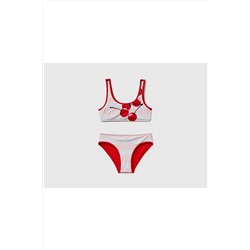 United Colors of BenettonKız Çocuk Mix Meyve Desenli Çizgili Bikini Takımı Yüz Baskılı
