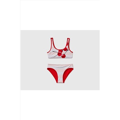 United Colors of BenettonKız Çocuk Mix Meyve Desenli Çizgili Bikini Takımı Yüz Baskılı