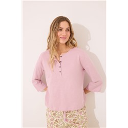 Camiseta lisa manga larga 100% algodón rosa