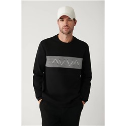 Avva Erkek Siyah Interlok Kumaş Bisiklet Yaka Baskılı Sweatshirt A32y1311 A32Y1311