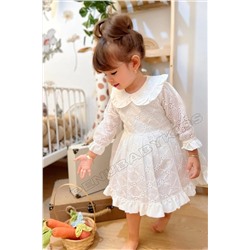 penu baby kids Angel Beyaz Fistolu Uzun Kol Kız Bebek Elbise