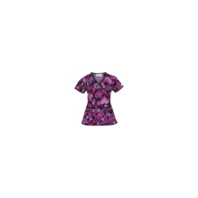 UA Bohemian Heart Black Mock Wrap Scrub Top