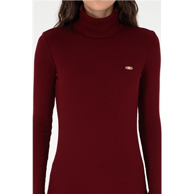 Kadın Bordo Balıkçı Yaka Sweatshirt