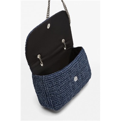Denim shoulder bag with chain