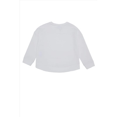 Çocuk Ekru Basic Bisiklet Yaka Sweatshirt