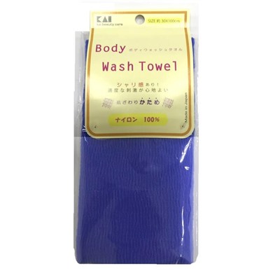 KAI Мочалка для тела Body Wash Towel жесткая нейлон синяя в форме шарфа 30*100см