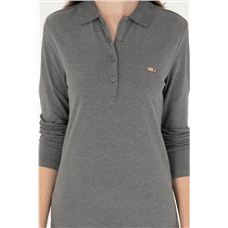 Kadın Antrasit Melanj Basic Polo Yaka Sweatshirt