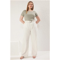 Mint Fitted Kayık Yaka Fitilli Kaşkorse Örme Büyük Beden Bluz TBBSS25AF00047