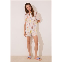 Pijama camisero corto 100% algodón hojas