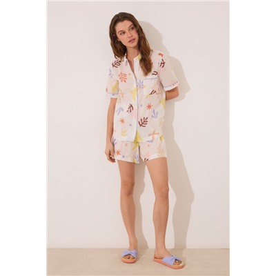 Pijama camisero corto 100% algodón hojas