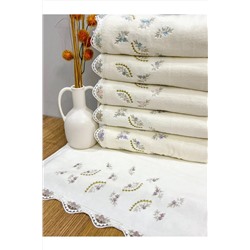 AYHANHOME, 6 Adet Fransız Güpür İşlemeli Çeyizlik 50x90 Kadife El Ve Yüz Havlusu