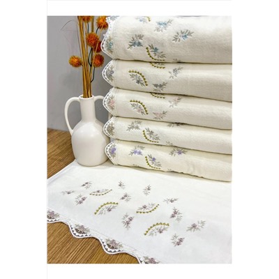 AYHANHOME, 6 Adet Fransız Güpür İşlemeli Çeyizlik 50x90 Kadife El Ve Yüz Havlusu