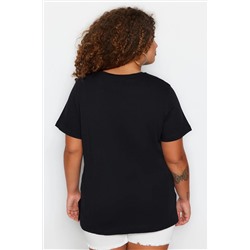 Siyah Bisiklet Yaka %100 Pamuk Örme T-Shirt TBBSS23BF00030
