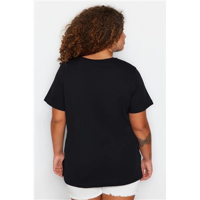 Siyah Bisiklet Yaka %100 Pamuk Örme T-Shirt TBBSS23BF00030