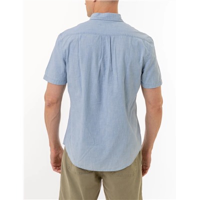 SHORT SLEEVE SLUB CHAMBRAY WOVEN SHIRT