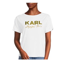 Karl Lagerfeld Paris Ruched Metallic Logo Tee