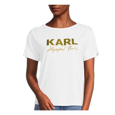 Karl Lagerfeld Paris Ruched Metallic Logo Tee