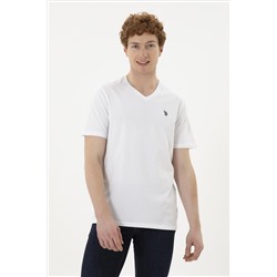Erkek Regular Fit V Yaka Beyaz Basic Tişört