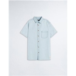 Denim Short Sleeve Shirt, Men, Light Blue