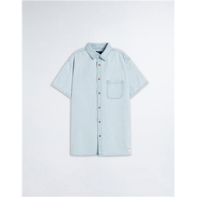 Denim Short Sleeve Shirt, Men, Light Blue