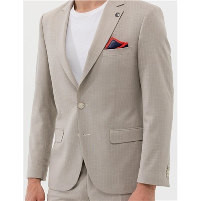 Bej Çizgili Ekstra Slim Fit Takım Elbise