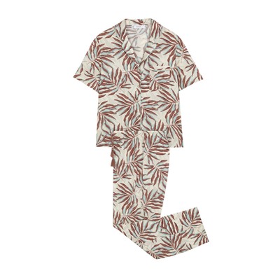 Pijama largo camisero print hojas