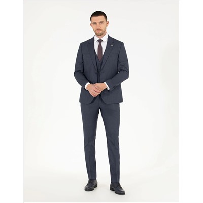 Lacivert Yelekli Slim Fit Takım Elbise