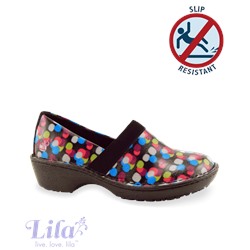 Lila Bella Mod Dot Canvas Black Nursing Clog