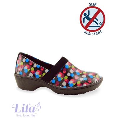 Lila Bella Mod Dot Canvas Black Nursing Clog