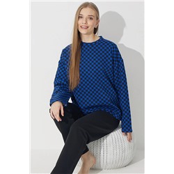 Siyah İnci Mavi-siyah Dama Desenli Eşofman-sweatshirt Takım 7622