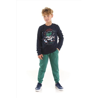Denokids Astronot Timsah Erkek Çocuk Lacivert T-shirt Haki Pantolon Takım CFF-22S1-081