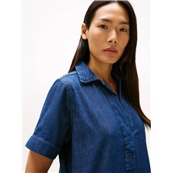 Short-Sleeve Denim Pullover Dress