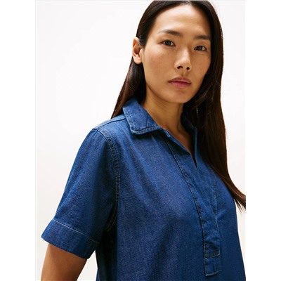 Short-Sleeve Denim Pullover Dress