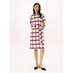 Plaid Georgette Belted Shirtdress