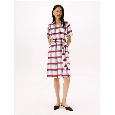 Plaid Georgette Belted Shirtdress