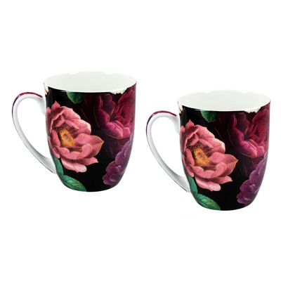 Кружка, 380 мл, 2 шт, фарфор F, черно-розовая, Розы, Floral story, 62367