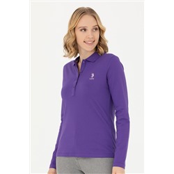 Kadın Mor Basic Polo Yaka Sweatshirt