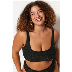 Siyah Simli Kumaş Bralette Büyük Beden Bikini Üstü TBBSS23CT00010