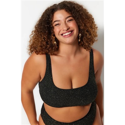 Siyah Simli Kumaş Bralette Büyük Beden Bikini Üstü TBBSS23CT00010