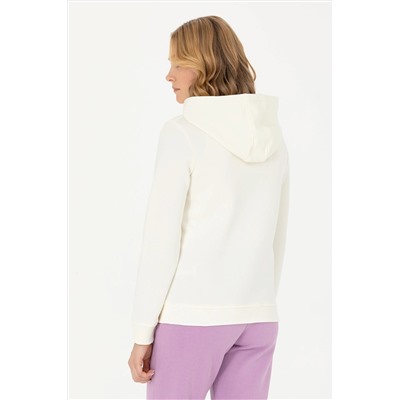 Kadın Ekru Kapüşonlu Basic Sweatshirt